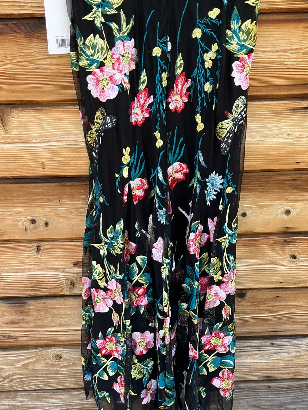 NWT Mac Duggal Embroidered Floral Plunge Neck Trumpet Gown Black Multi Size 10 - Picture 14 of 15